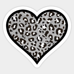 Medium Gray, Black, and White Leopard Print Heart Sticker